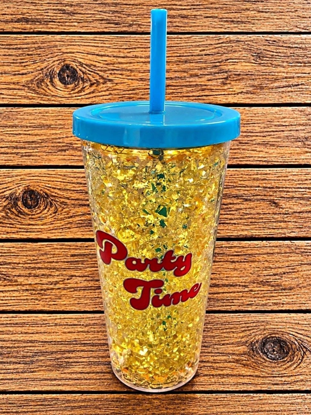 Party Time Glitter Tumbler in Yellow & Blue